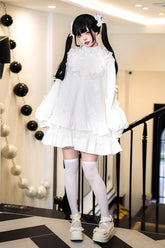 White Long Sleeves Ruffle Zipper Sweet Handsome Lolita Sweatshirt Coat